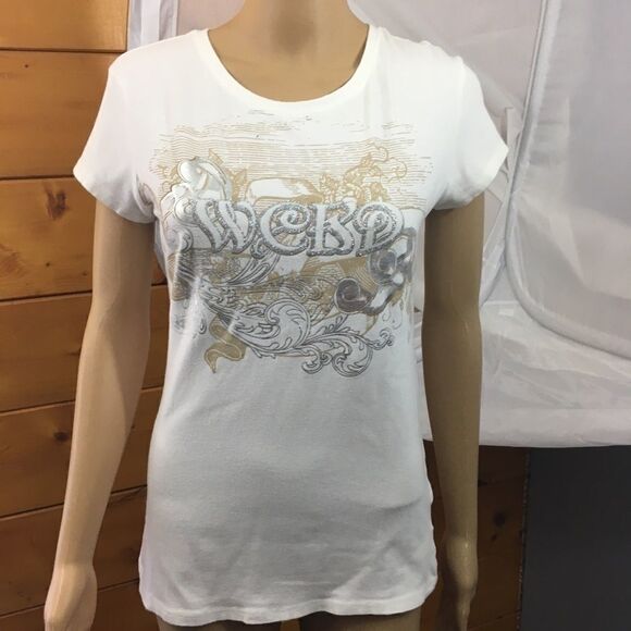 WCKD (Wicked)  T Shirt L Gold Silver on White NWOT - Picture 1 of 5